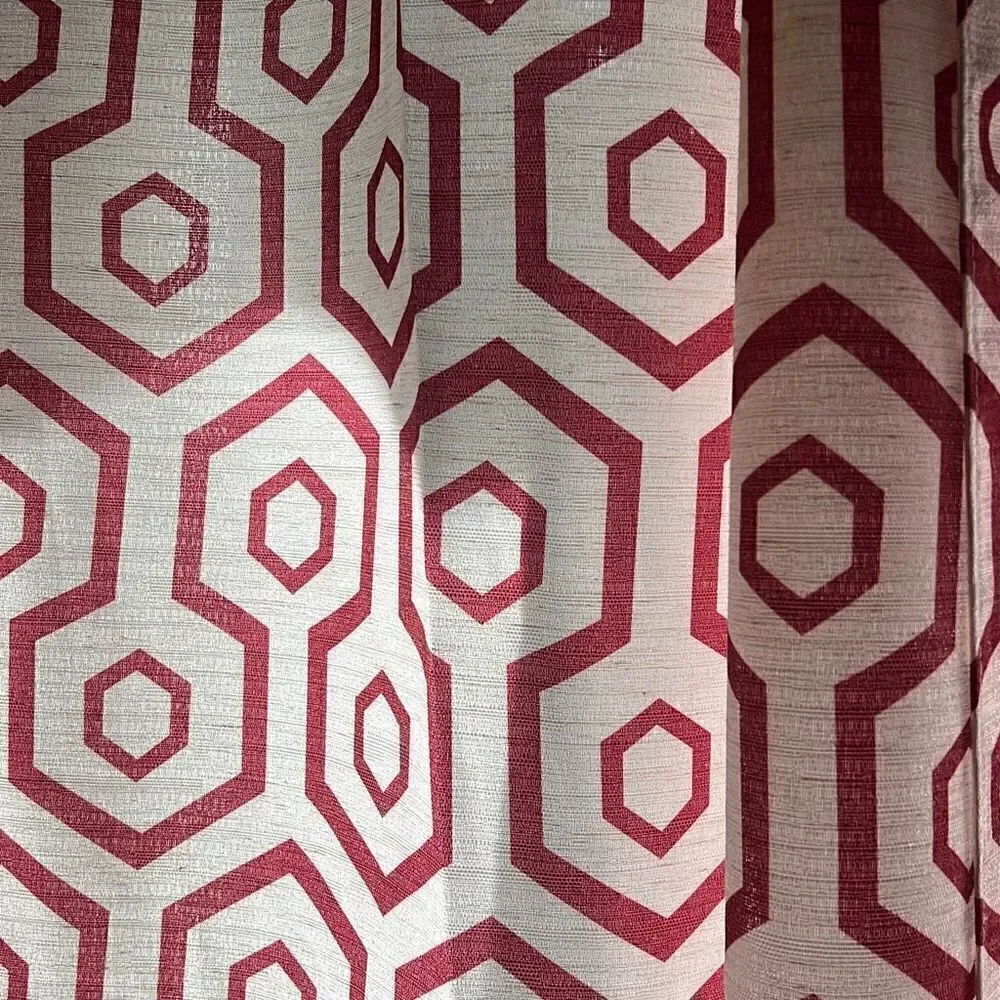 The Vermont Country Store Red White Geometric Linen Blend Curtain 4 Piece Set
